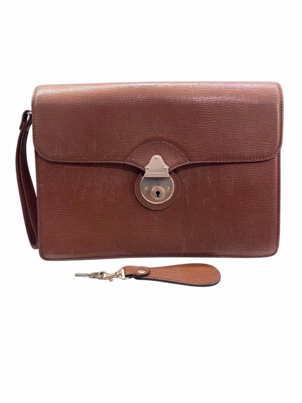 Vintage Burberry Brown Leather Clutch-Style Briefcase – Push Lock w/ Key